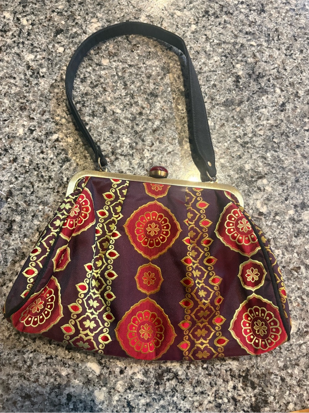 Talbots Maroon and Red Patterned Wristlet Clutch